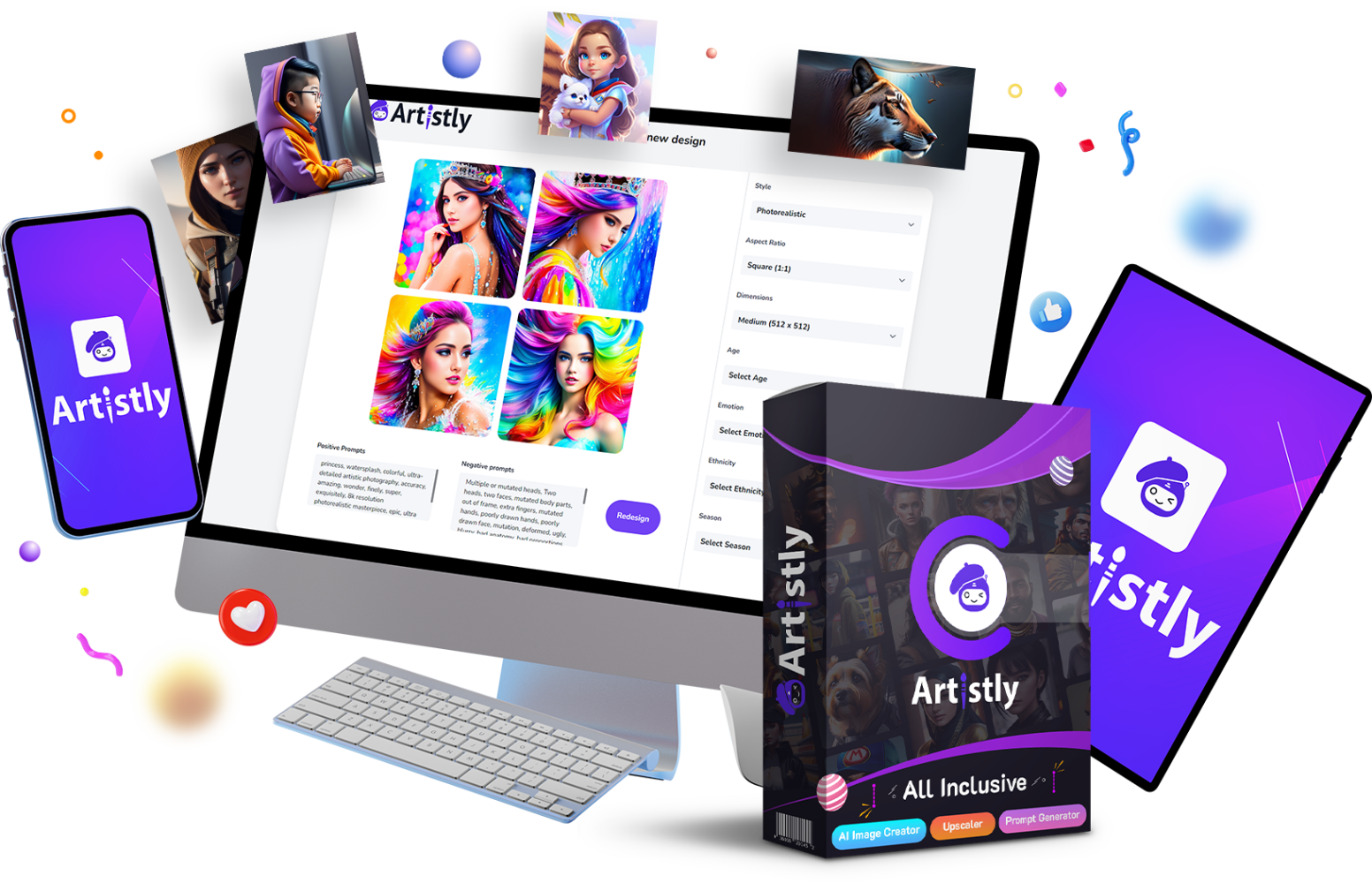 Artistly is an generative AI Design Platform that creates amazing images, logos and designs for ecommerce, ads, social media and commercial projects with just a KEYWORD! ​